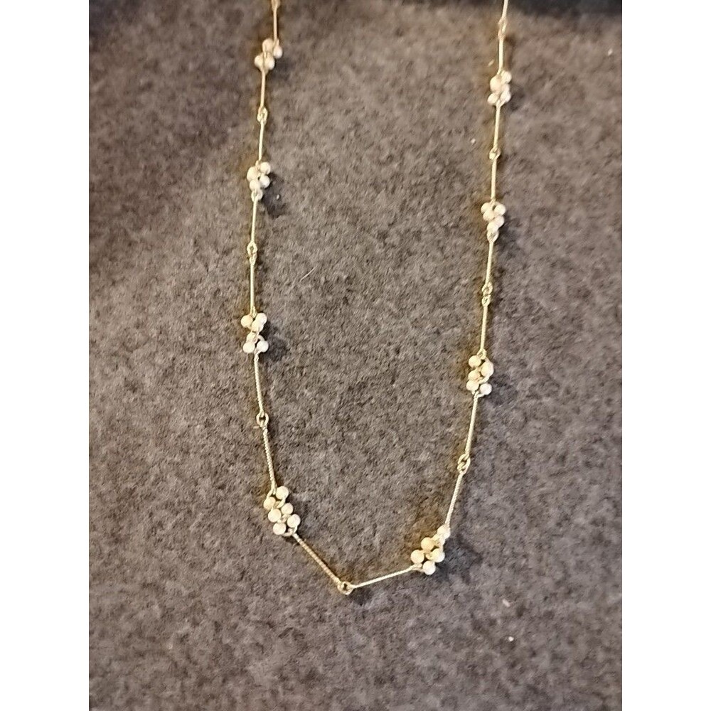 Avon Gold Tone Faux Pearl Cluster Station Necklace Vintage Chain Design 23”